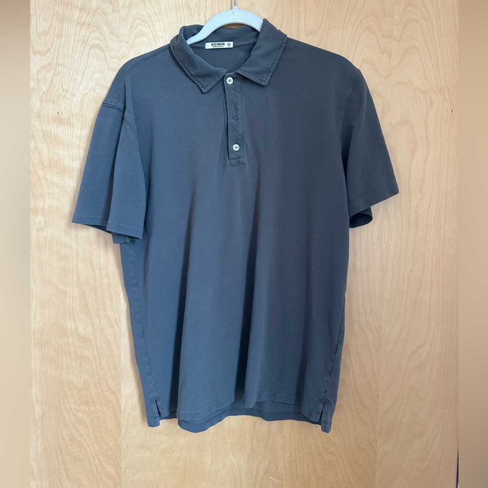 Buck Mason gray black charcoal polo shirt medium